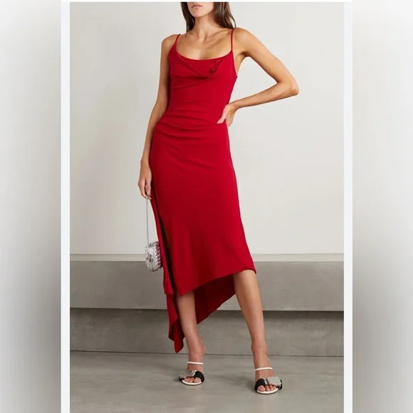 New! MONSE Draped Asymmetric Slip Tank Dress‎ in Crimson Sz 12 $1,190